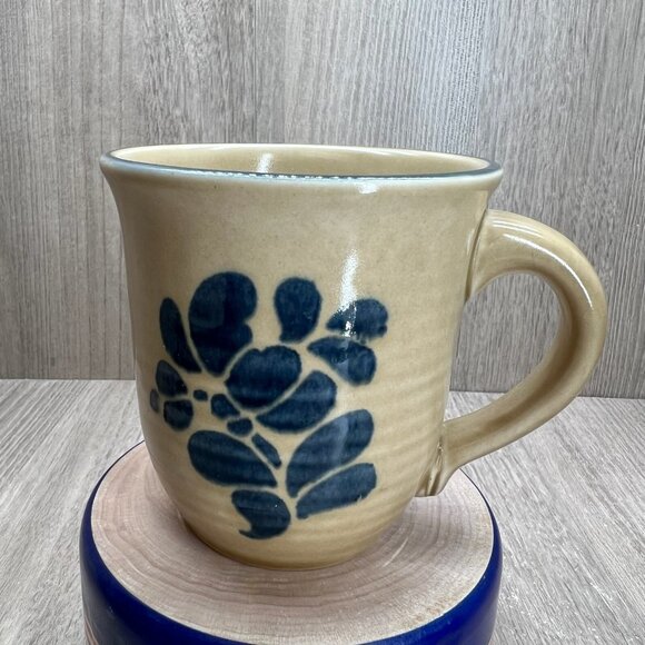 Vtg Pfaltzgraff Folk Art Sugar Bowl Creamer Set of 3 Stoneware Floral Blue Tan - Picture 6 of 16